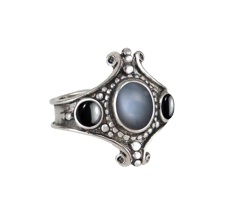 Sterling Silver Imperial Ring With Grey Moonstone And Hematite Size 10